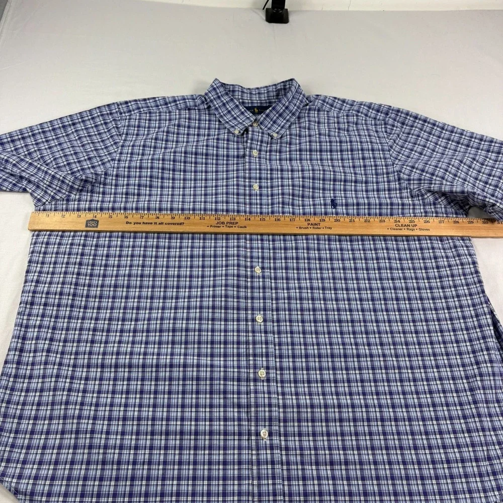 Polo Ralph Lauren Shirt Mens 2XB Big Blue Purple Plaid Button Up Short Sleeve